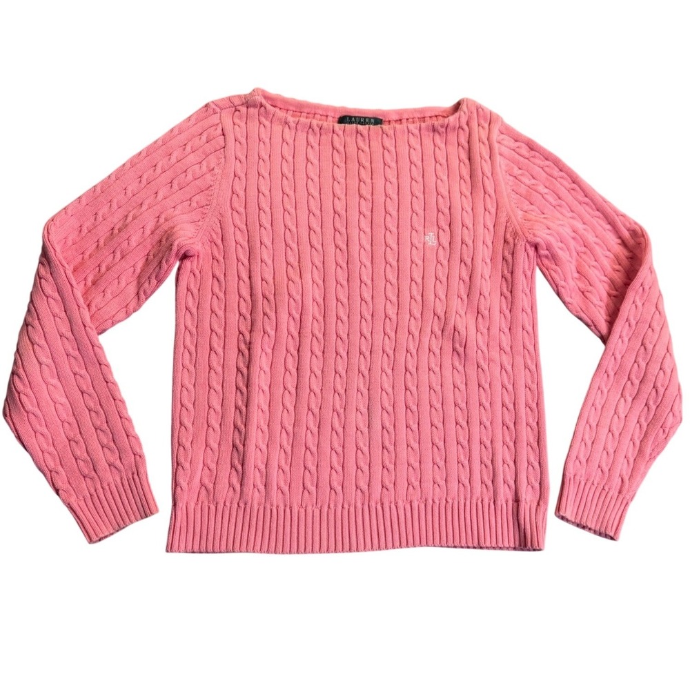 Lauren Ralph Lauren Women's Pink Cable- Knit Sweater S/L Preppy Old Money Luxury - Picture 1 of 8